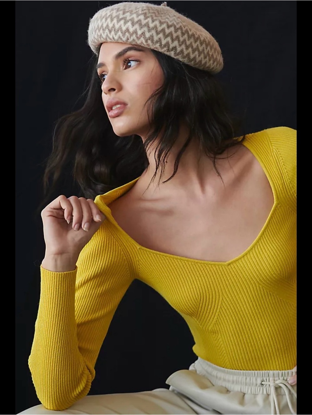 Anthropologie Citron Yellow Sweetheart Knit Long Sleeve Sweater size M